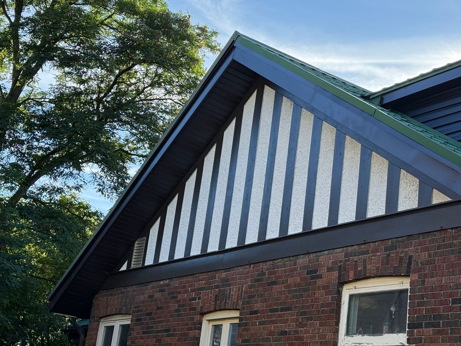 Freshly painted gable, fascia and soffit detail